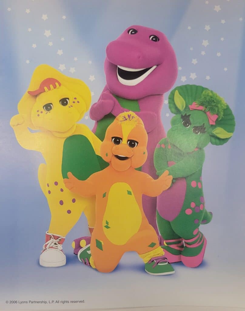 Barney (center back), Baby Bop (right), BJ (left), and Riff (center front), 2006. The Brian Sutton-Smith Library and Archives of Play at The Strong, Rochester, New York.