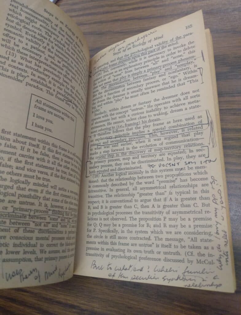 Notes by Brian Sutton-Smith in Steps to an Ecology of Mind, 1972. The Brian Sutton-Smith Library and Archives of Play at The Strong, Rochester, New York.