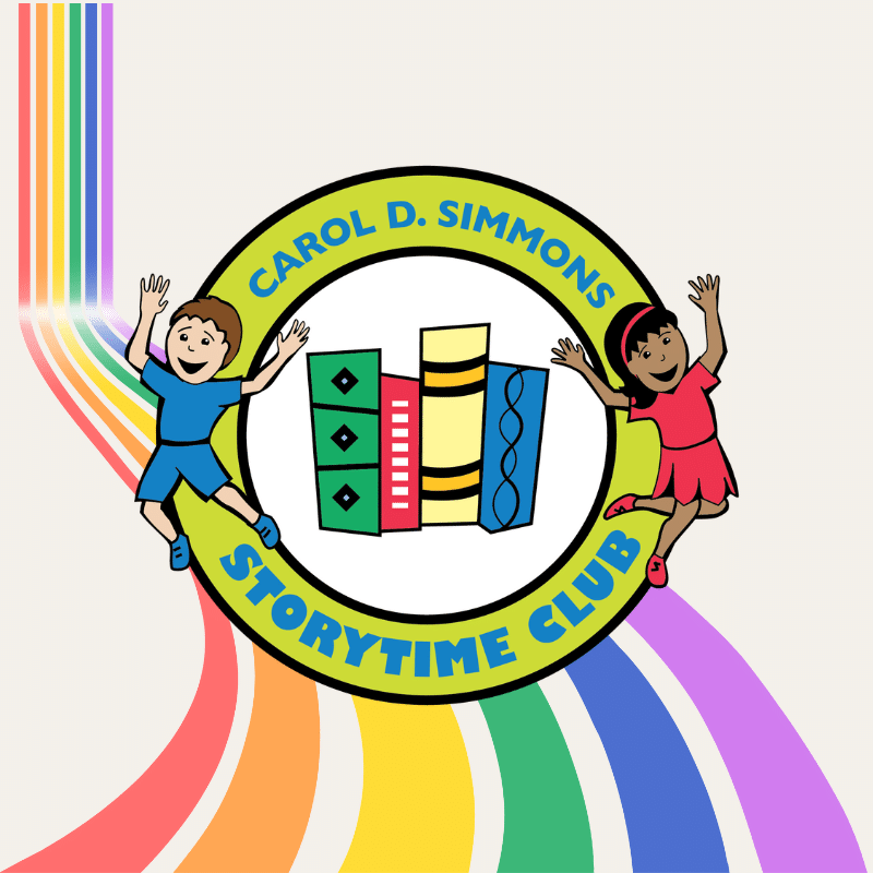 Storytime club logo with rainbow behind
